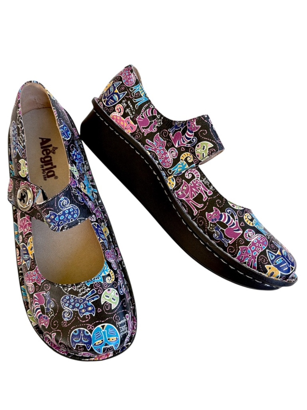 Like New Alegria Leather Paloma Mary Jane’s Cat Pattern Size 11.5 - 12 - Picture 1 of 10